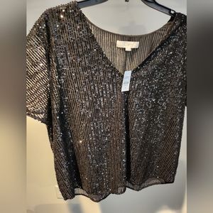 Loft black sequined blouse
